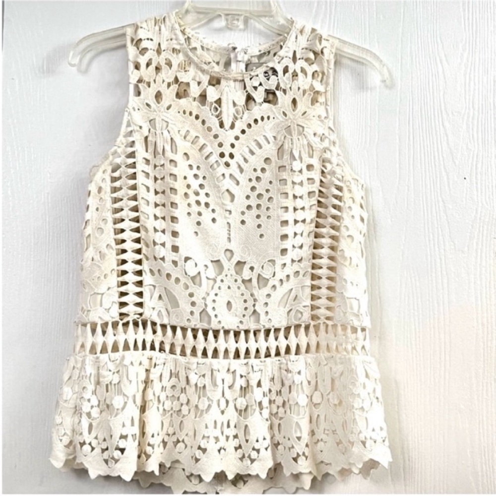 Sea Cream Lace Sleeveless Peplum Blouse